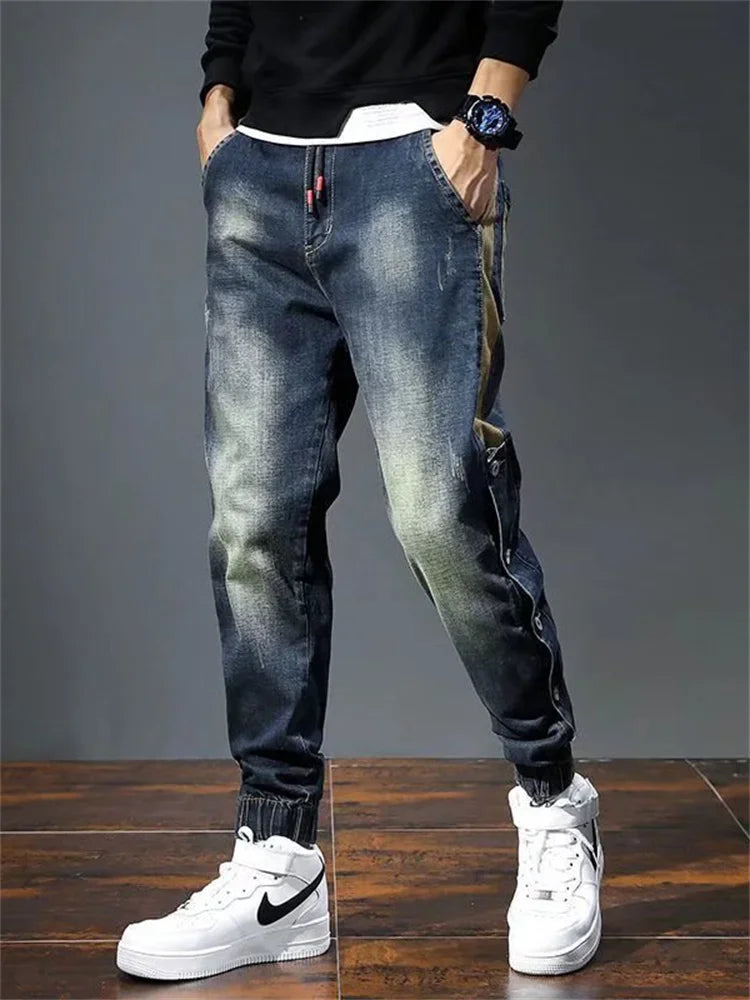 Denim Jeans Harem Pants Fashion Pockets Desinger Loose Baggy Moto Jeans Men Stretch Retro Streetwear Relaxed men clothing pants