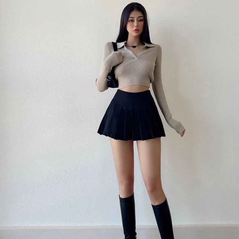 Fashion Slit Women Pleated Skirt Summer High Waist Sexy Mini Skirt White Jk Korean Girl Dance Skirt