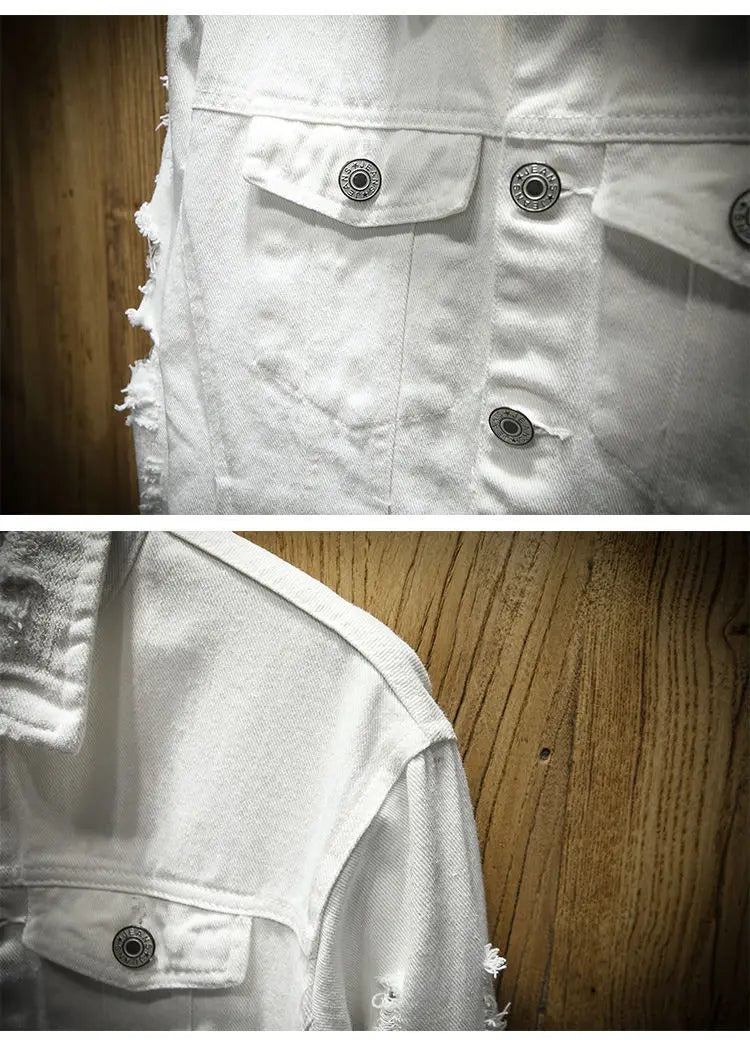 Jackets Men Denim Coats Hole Jacket Casual Loose Single Breasted Turn Down Collar Full Sleeve Simple Autumn Winter Coat