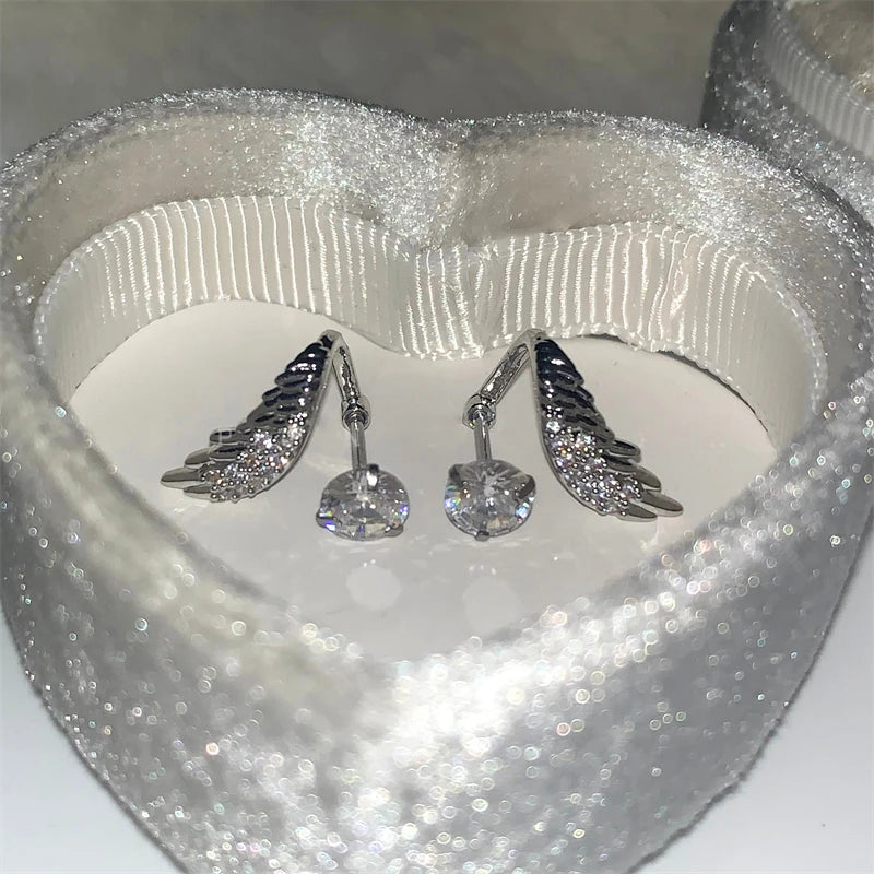 1pcs Silver Color Wing 316L Stainless Steel Ear Bone Nail for Women New Fashion Full of Rhinestone Earrings Accessories for Ear