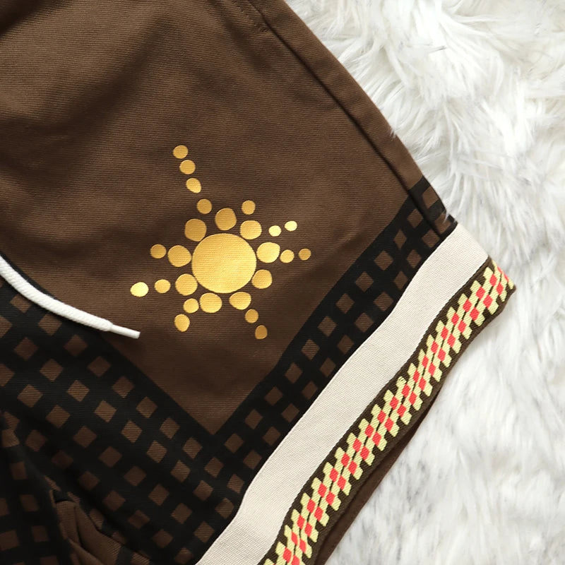 Cactus Jack Shorts Fashion Casual  Loose Color Blocking Patch Black Drawstring Elastic Waist Shorts Men Women Streetwear Pants