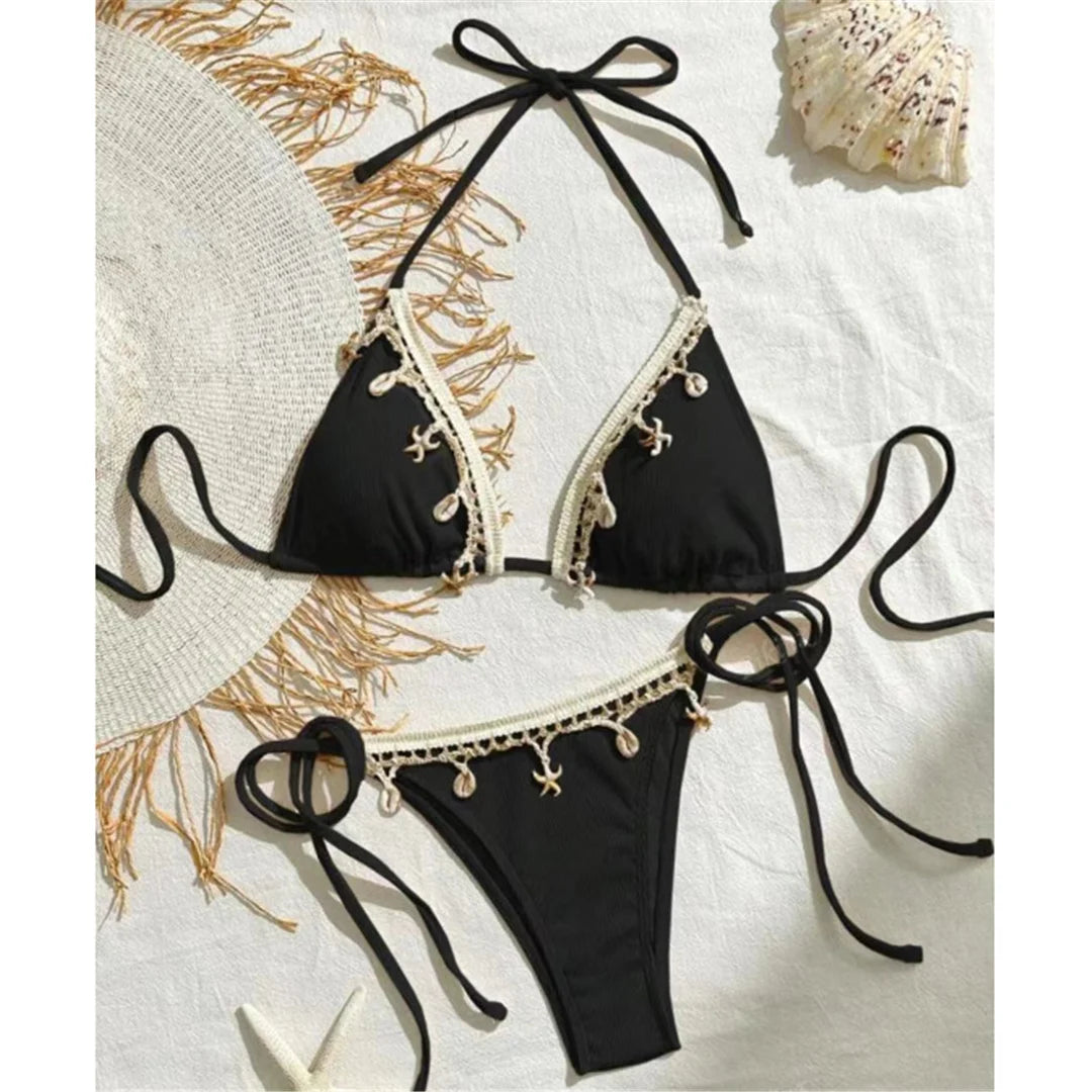 New Splicing Halter Strappy Brazilian Bikini Women Swimwear Female Swimsuit Two-pieces Bikini set Bather Bathing Suit Swim V6024