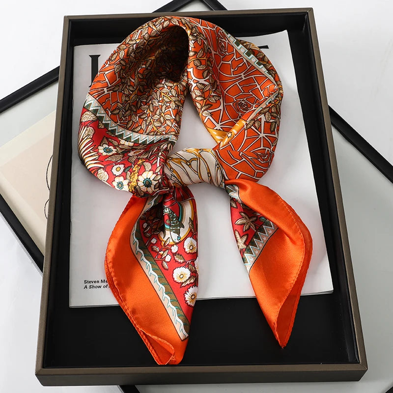 60Colors Luxury Scarf Women 70*70Cm Silk Feel Square Hair Wrapping Foulard Satin Shawl Big Size Head Bandana Hijab Handkerchief