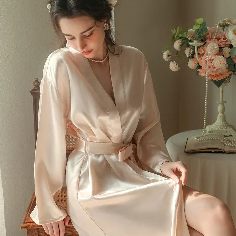 White Silk Satin Bride Bridesmaid Wedding Robe Dress Women's Sleepwear Long Kimono Bathrobe Gown Sexy Loose Home Wear Loungewear