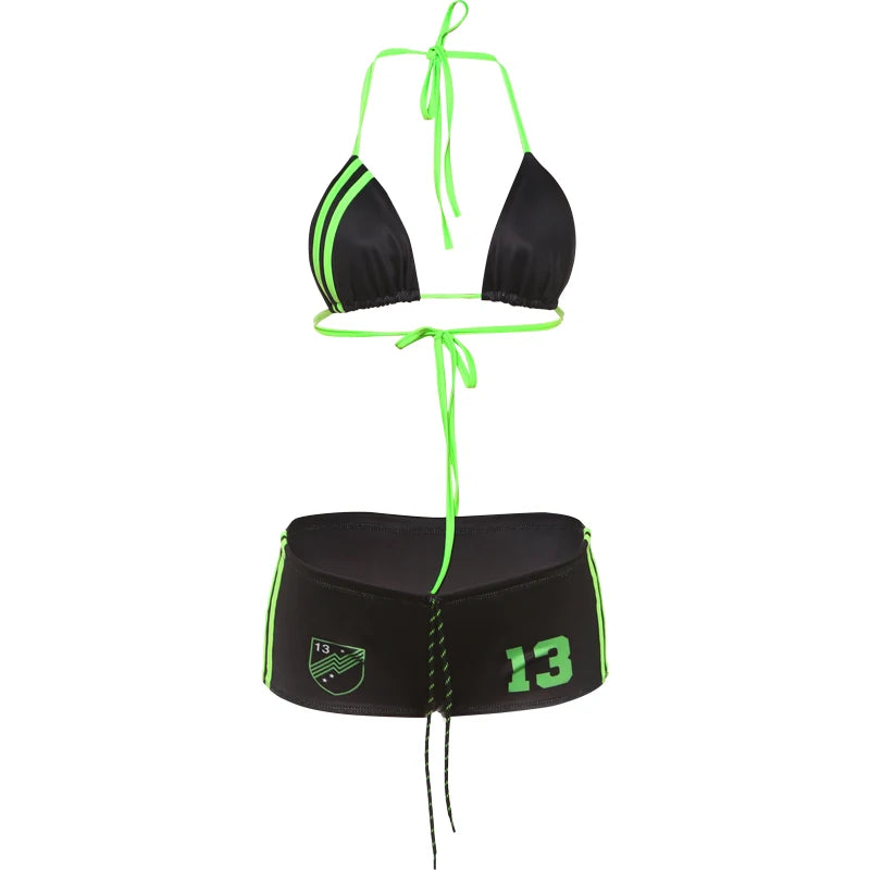 Weird Puss Letter Print 2 Piece Set Women Summer Y2K Beach Style Halter Bandage Bra Tops+Star Shorts Matching Vacation Swimsuit