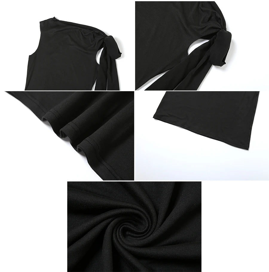 Weird Puss One-Shoulder Dress Woman Summer Sexy Solid Elegant Knot Bandage Sleeveless Bodyshape Simple Party Skinny Vestidos