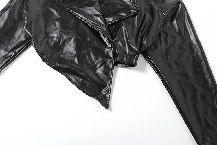 Faux Leather Irregular Crop Jacket — Women's Streetwear Coat