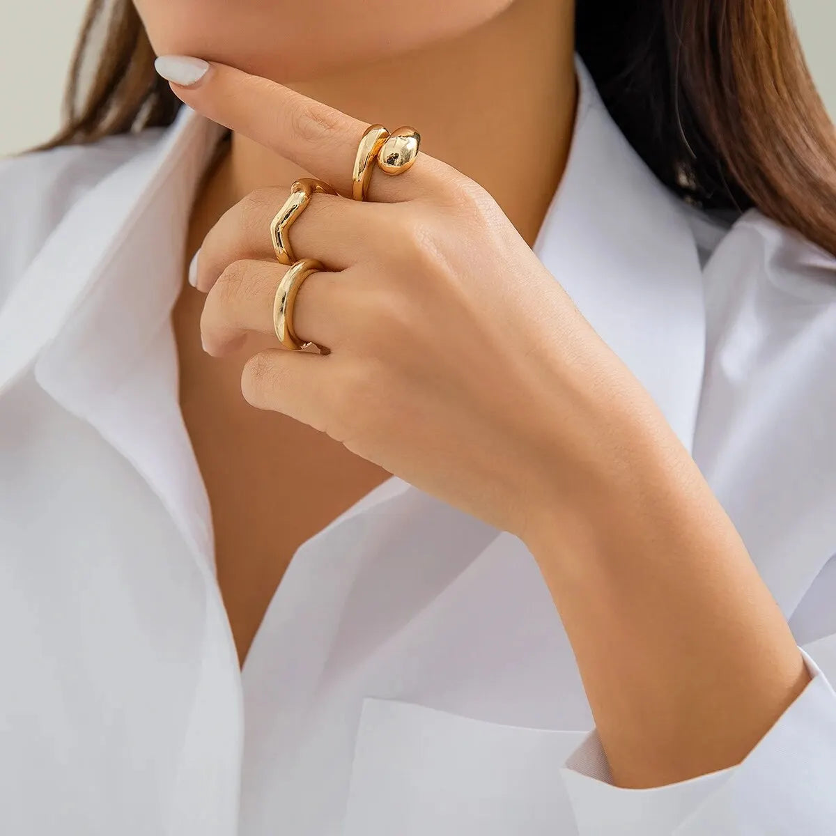 3Pcs Trendy Creative Geometric Wave Shaped Ring Set for Women Design Irregular Adjustable Open Ring Finger Jewelry Accessories