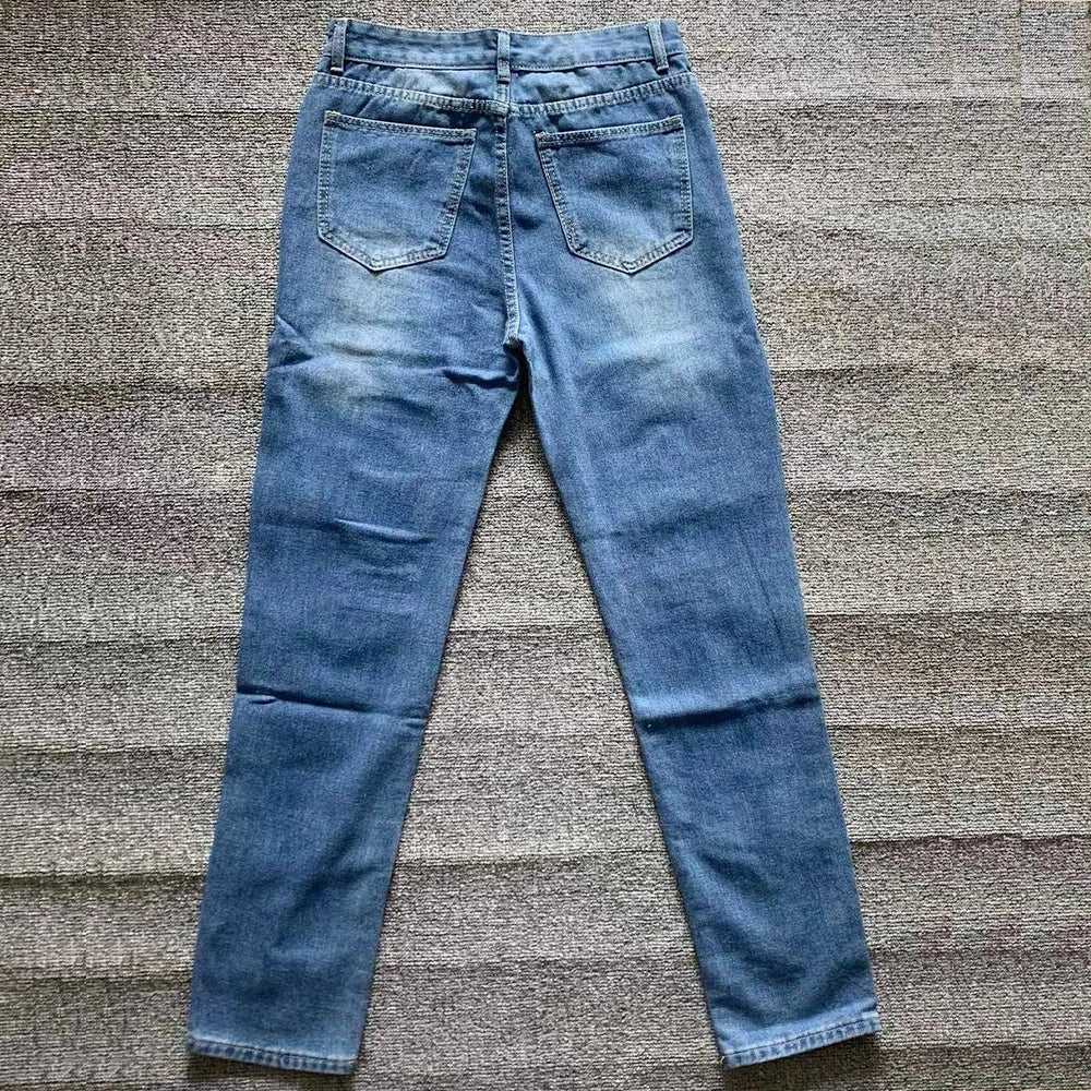 White Embroidery Skinny Ripped denim Men Cotton Stretchy Hole Slim Fit Hip Hop Denim Pants Casual Jeans for Men Jogging Trousers