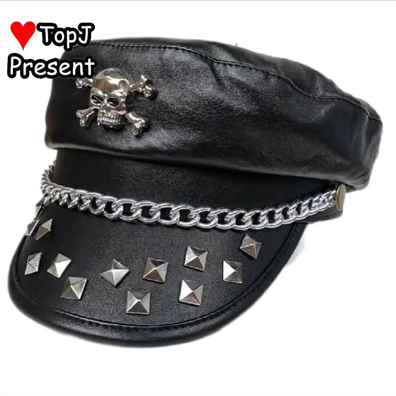Women Lolita Y2k Steam Punk Gothic Harajuku Subculture Girl Riveted Motorcycle Hat Trendy Men's Personality Beret Stage Rock Hat