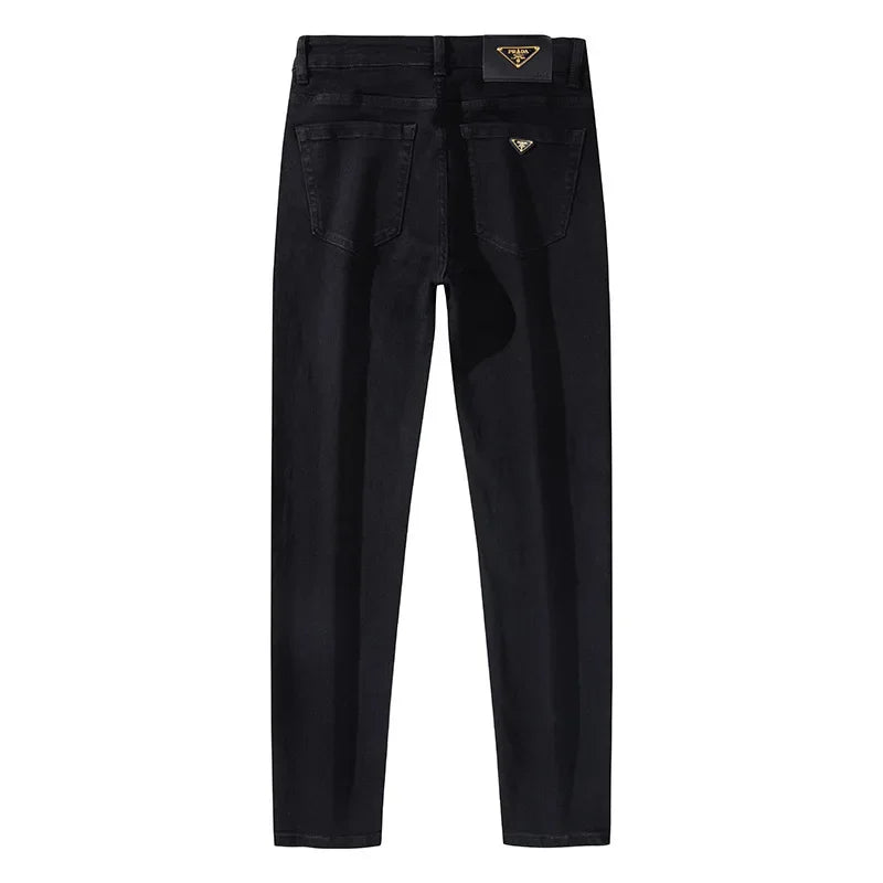 PL Pure Black High-Quality European Style Men's Jeans Slim Fit Smooths Your Silhouette Straight Leg Casual Trousers For Autumn/W
