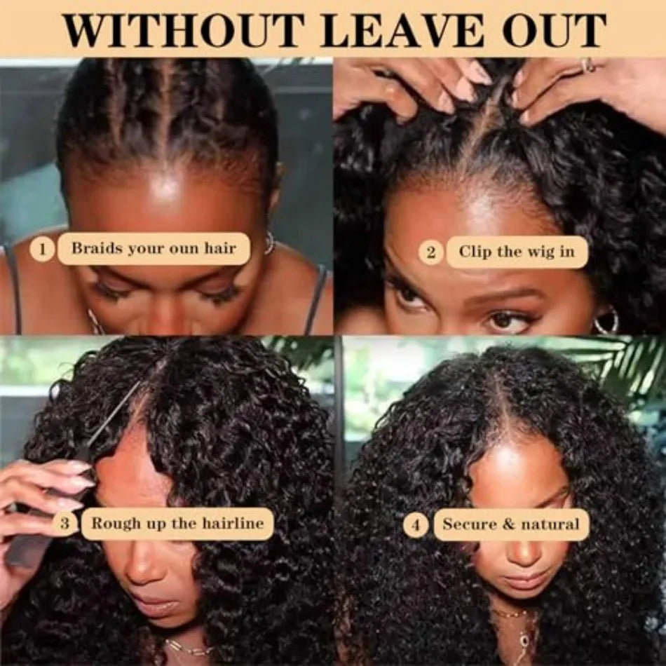 30 Inch Curly V Part Wig Human Hair Brazilian Virgin Human Hair Wig  Upgrade U Part Wig Glueless V Shape Wig Natural Black Color