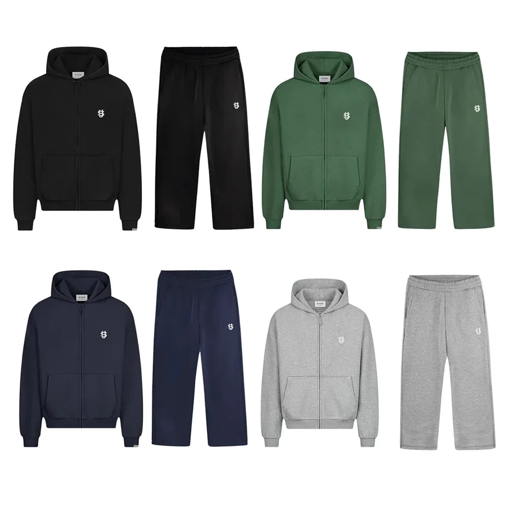 Gothic Retro Graphic Loose Sports Zipper Hoodie Suit Men's and Women's Y2K New Harajuku Hip-Hop Casual Joker Pants Street Wear