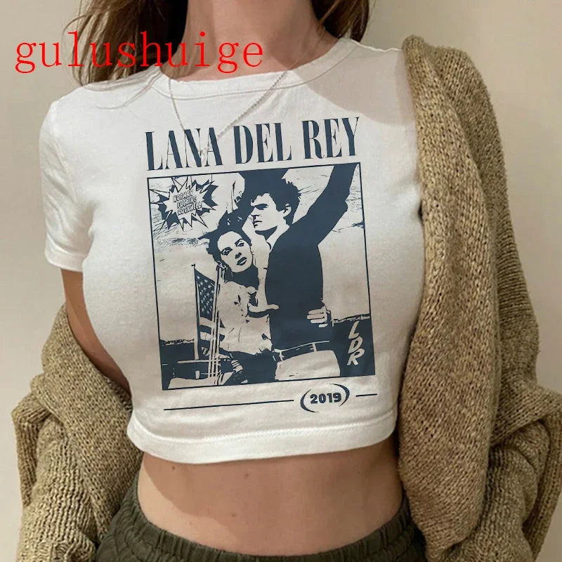 Crop Top Lana Del Rey Ldr Sailing Graphics T Shirt Cropped Harajuku Women Vintage Short-Sleeve T-Shirt Streetwear Female Tshirt