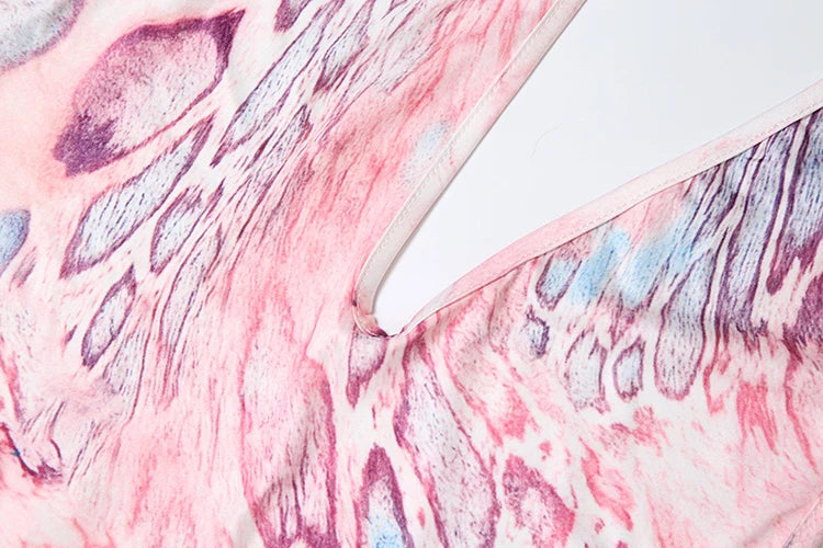 Weird Puss Colorful Print Jumpsuit Women Halter Deep v-Neck Sexy Backless Sleeveless Skinny Peach Hip Street Activity Overalls