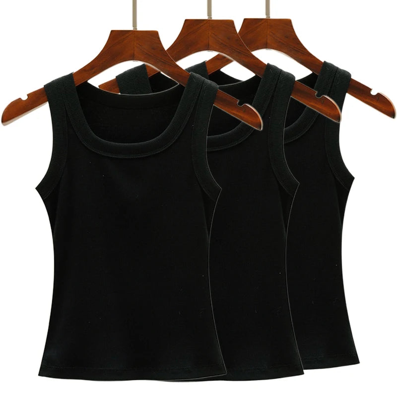 3PCS Set Cotton Camisole Vest Paired Summer Slim Fit Clothing Simple Versatile Basic Top Breathable Womens Korean Style Tops
