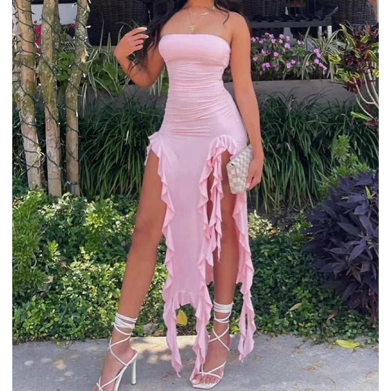 Floral High Slit Strapless Mini Dress — Women's Party