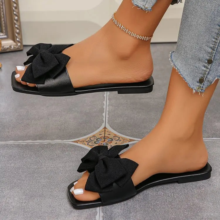 Women Flats Slippers Flat Casual Beach Slippers Summer Fashion Bow Tie Sandals Lightweight Outdoor Shoes for Women Slides Women