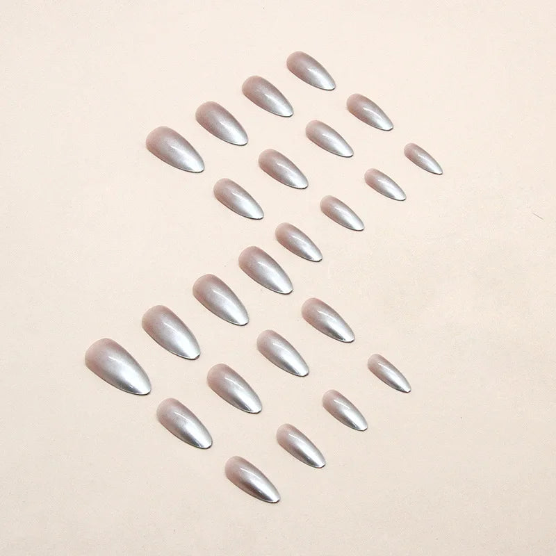 24pcs Aurora Stiletto False Nail Tips Glitter Gradient Color Fake Nails Wearable Full Cover Pointed Head Acrylic Nail Tips
