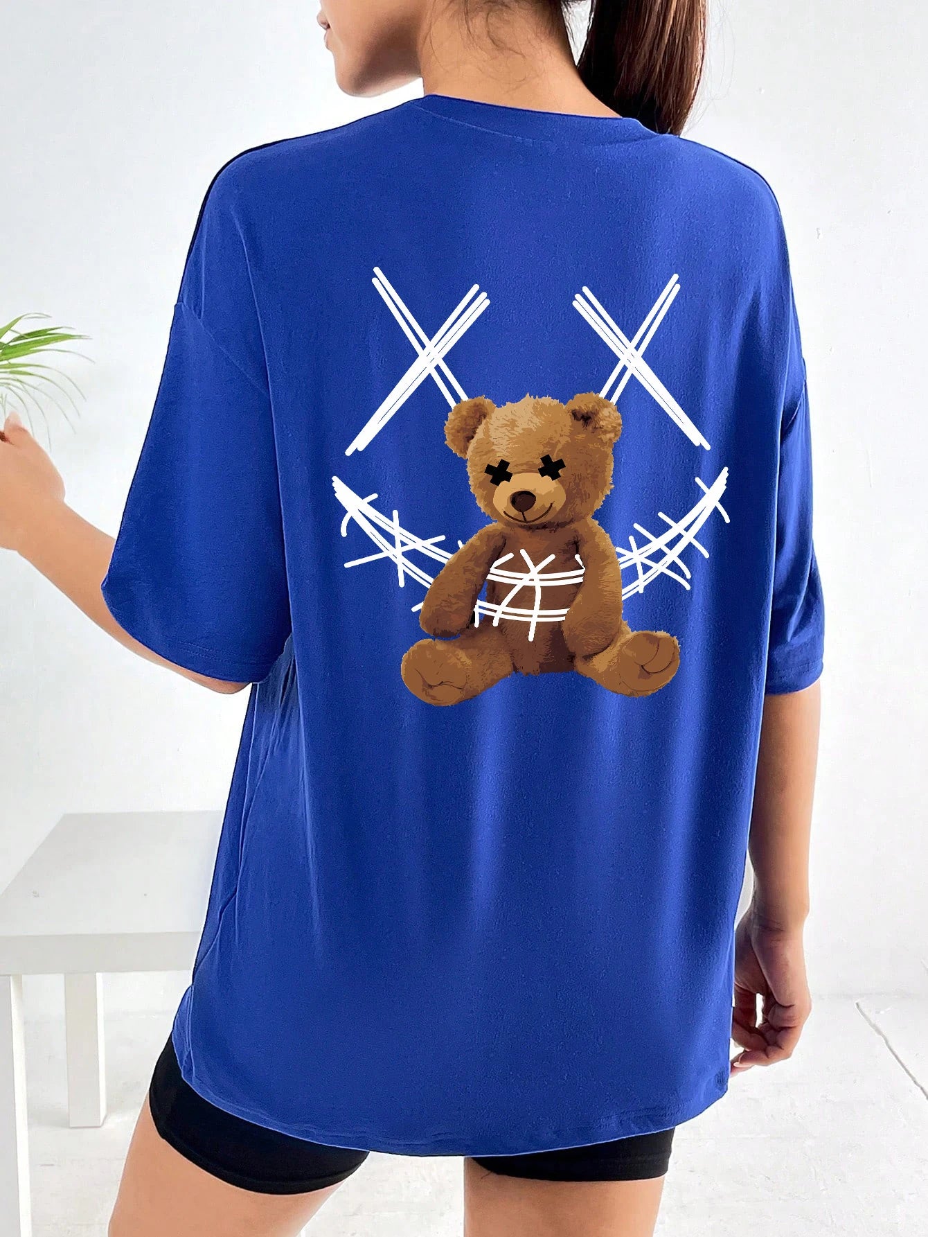 A Stuffed Bear Bound With A Bandage Print T-Shirts Female Casual Soft Tops Fashion Cool Tee Clothes Street Summer Short Sleeves
