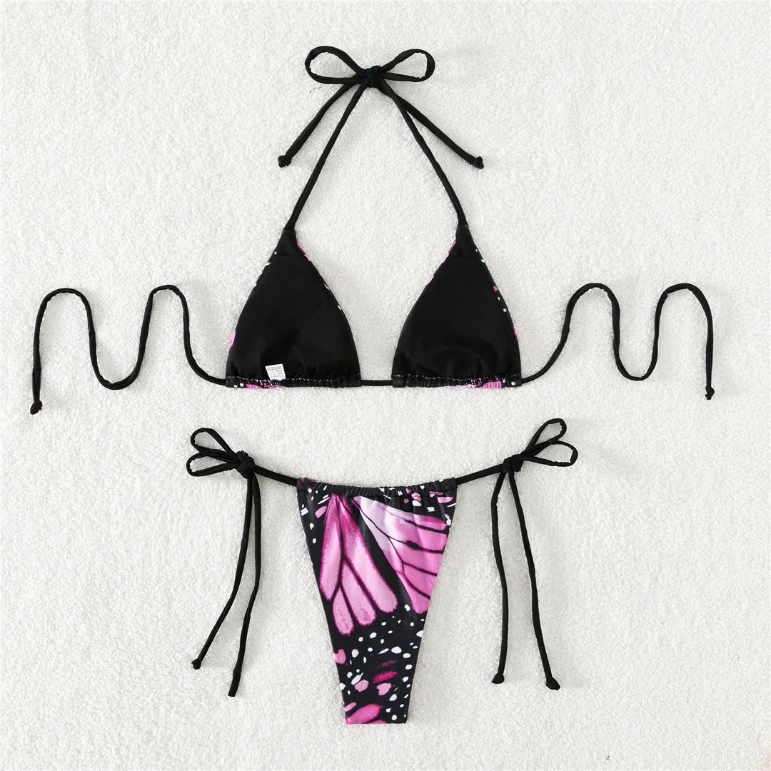 S - XL Sexy Printed Halter Padded Bikini Female Swimsuit Women Swimwear Two-pieces Bikini set Bather Bathing Suit Swim V4910