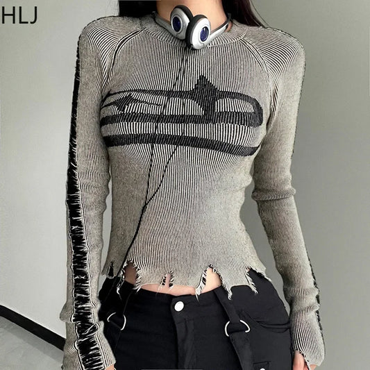 HLJ&GG American Vintage Y2K Leather Shorts Two Piece Sets Women Long Sleeve Knit Top And Shorts Outfits Fashion Streetwear New