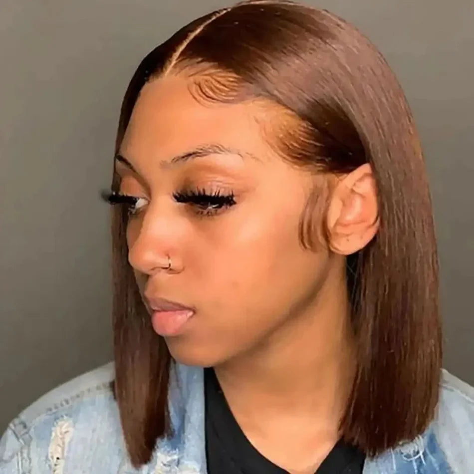 13x4 Nave Blue Bob Wig Colored Lace Front Human Hair Wigs Short Bob Wig Dark Blue Bone Straight Lace Frontal Wig 100% Human Hair
