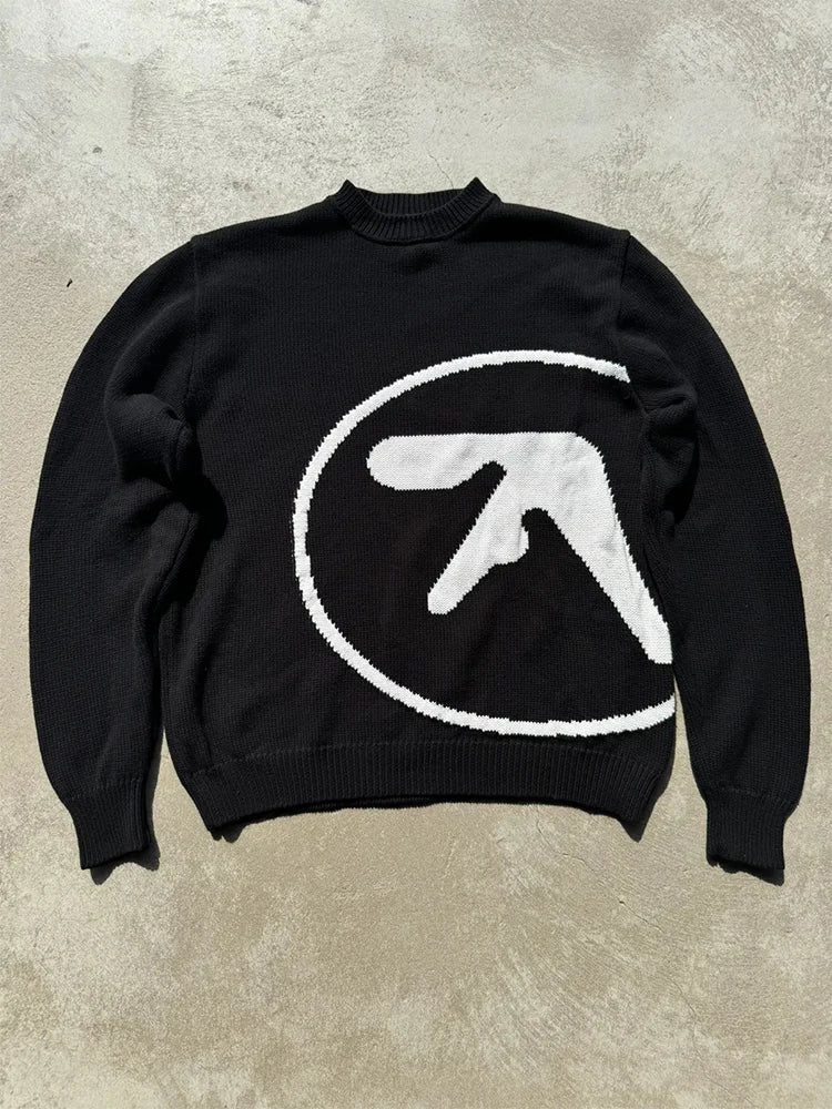 Men's Sweater Y2K Aphex Twin Knit Oversized Pullovers Gothic Jumper Winter Graphic Streetwear Long Sleeve Tops Vintage Clothing