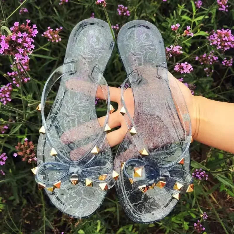 Size 36-42 2026 Hot Sale Fashion Women's Flip Flops Summer Shoes Cool Beach Rivet Big Bow Flat Sandals Jelly Shoes Sandals Girls