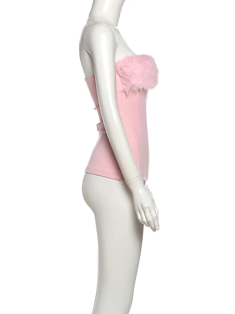 Weird Puss Christmas Furry Strapless Tops Women Patchwork Sexy Long Gloves Matching Birthday Luxury Classic Midnight Clubwear