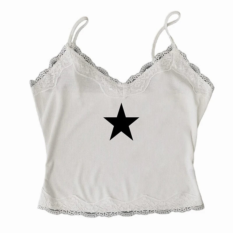 Gothic Star Print Streetwear Vintage Harajuku Punk Grunge Crop Top Casual Women's T-Shirt E-girl Baby Tee Slim Y2k Clothes