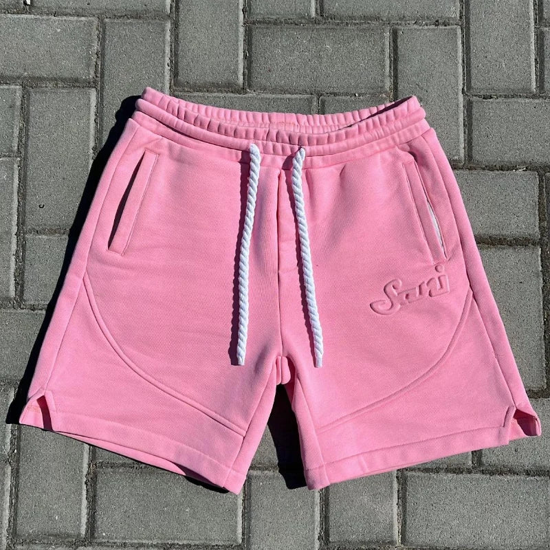 Y2K Harajuku Solid Shorts Man Letter Embossed Pink Sweatpants Hip Hop Retro Casual Stylish Comfortable Shorts Unisex Pants