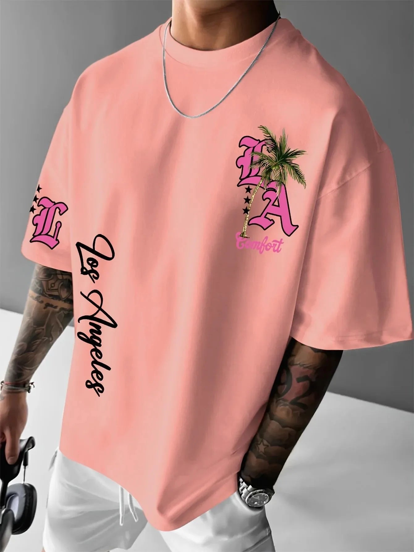 2025 hot selling new summer men's letter and tree print pattern breathable and comfortable T-shirt outdoor casual top