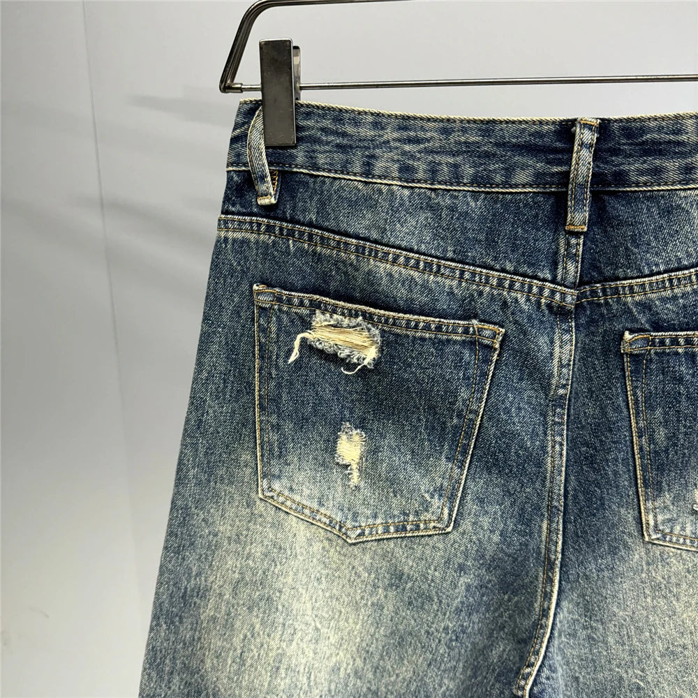 Ripped Baggy Jeans Distressed Denim Streetwear Skateboard Pants Straight Leg Patchwork Oversized Urban Fashion Workwear, men's jeans