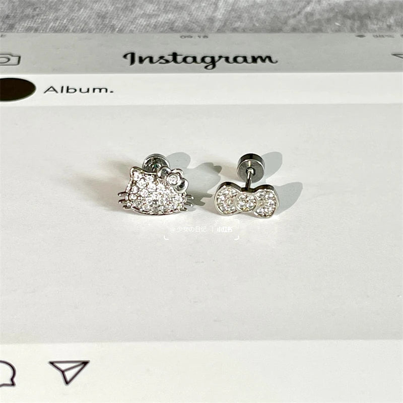 1PCS 1.2mm Bowknot Ring Stainless Steel Ear Bone Nail Shiny Screws Earrings Y2K Hottie Cochlea Piercing Body Jewelry