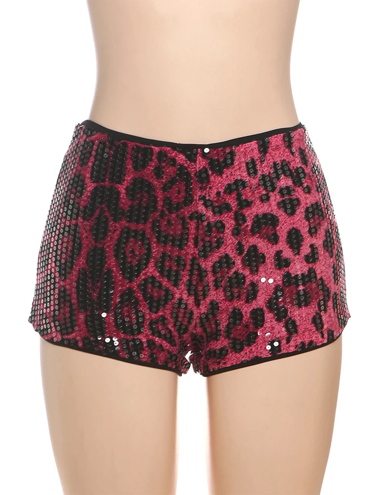 Weird Puss Leopard Print Mini Shorts Women Sequins Patchwork Wild Skinny Stretch Streetwear Autumn Midnight Sexy Trend Buttoms