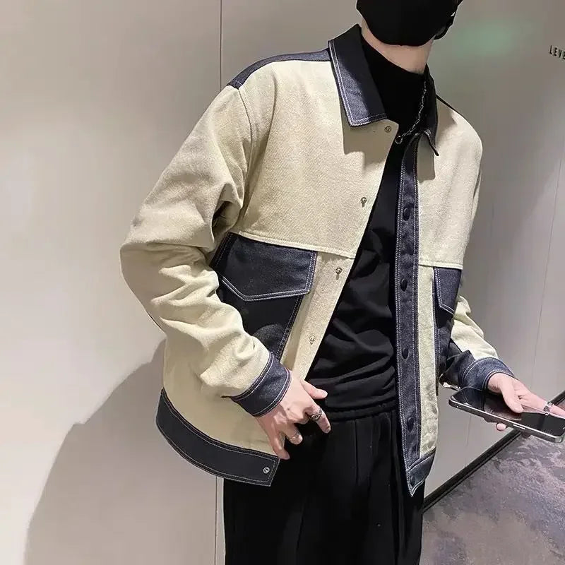 V-neck Button Denim Jackets Man Casual Vintage Outwear Designer Y2k Elatic In Lowest Price Low High Quality Cowboy Coat for Men