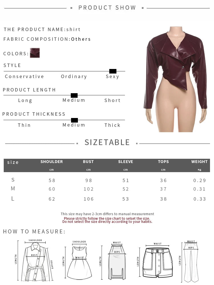 Weird Puss Single Button Crop Jacket Women Hipster Irregular Faux Leather Fall Trend Wild Basic Sexy Cross Neck Streetwear Coat