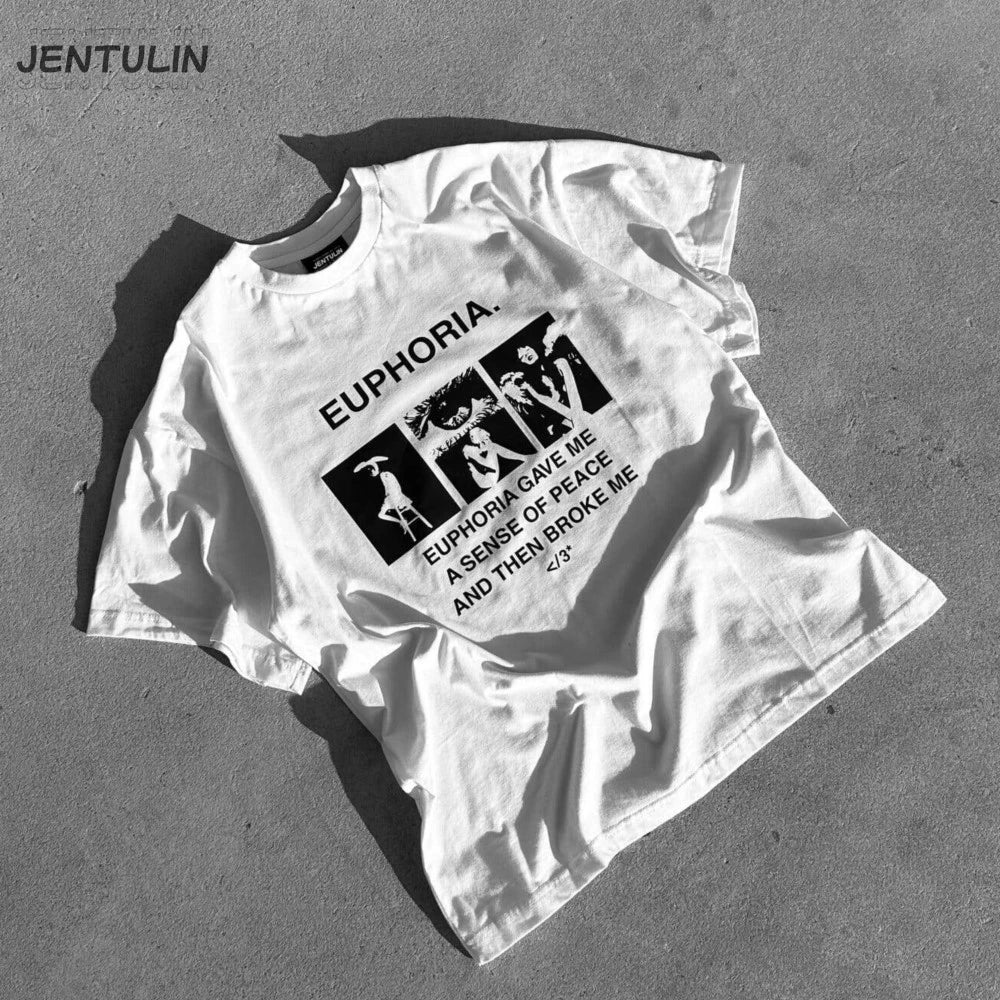 Harajuku Oversized Streetwear Women's Clothing EUPHORIA Graphic Print Tshirt Cotton Hip Hop Korean Short Sleeve Top Tee Goth Y2k