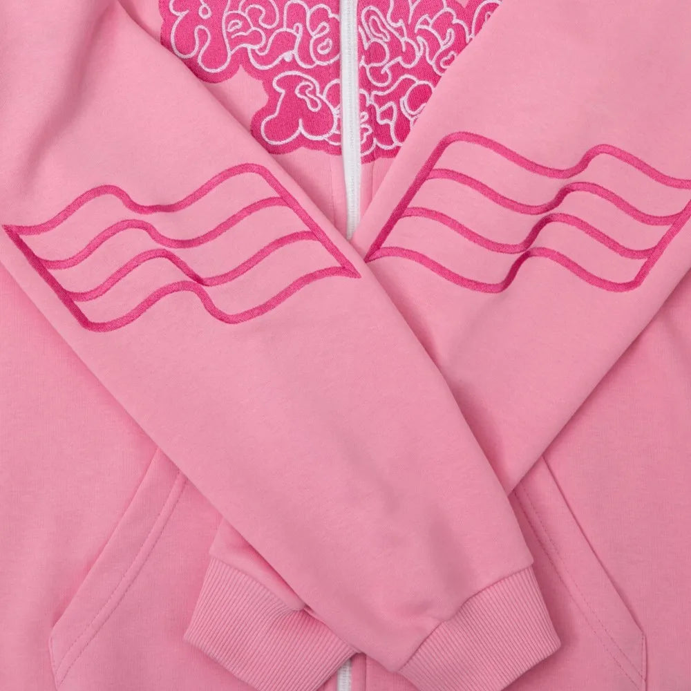 Y2K Harajuku Вата Zip Up Hoodie Cartoon Letter Embroidery Sweatshirt Men Hip Hop Oversized Streetwear Zipper Jacket Goth Clothes