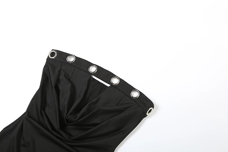 Weird Puss Metal Hollow Dress Women Sexy Y2K Ruched Swing Collar Skinny Midnight Coquette Party Summer Trend Streetwear Bodycon