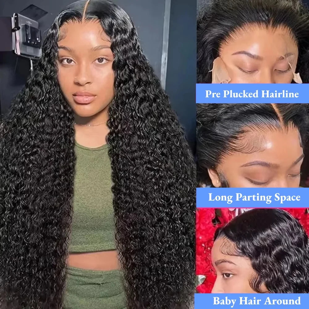 Deep Wave Wig Deep Wave Human Hair Wig Natural Color Deep Wave Wig Deep Wave 13x6 Lace Frontal Human Hair Wigs 46 Inch For Women