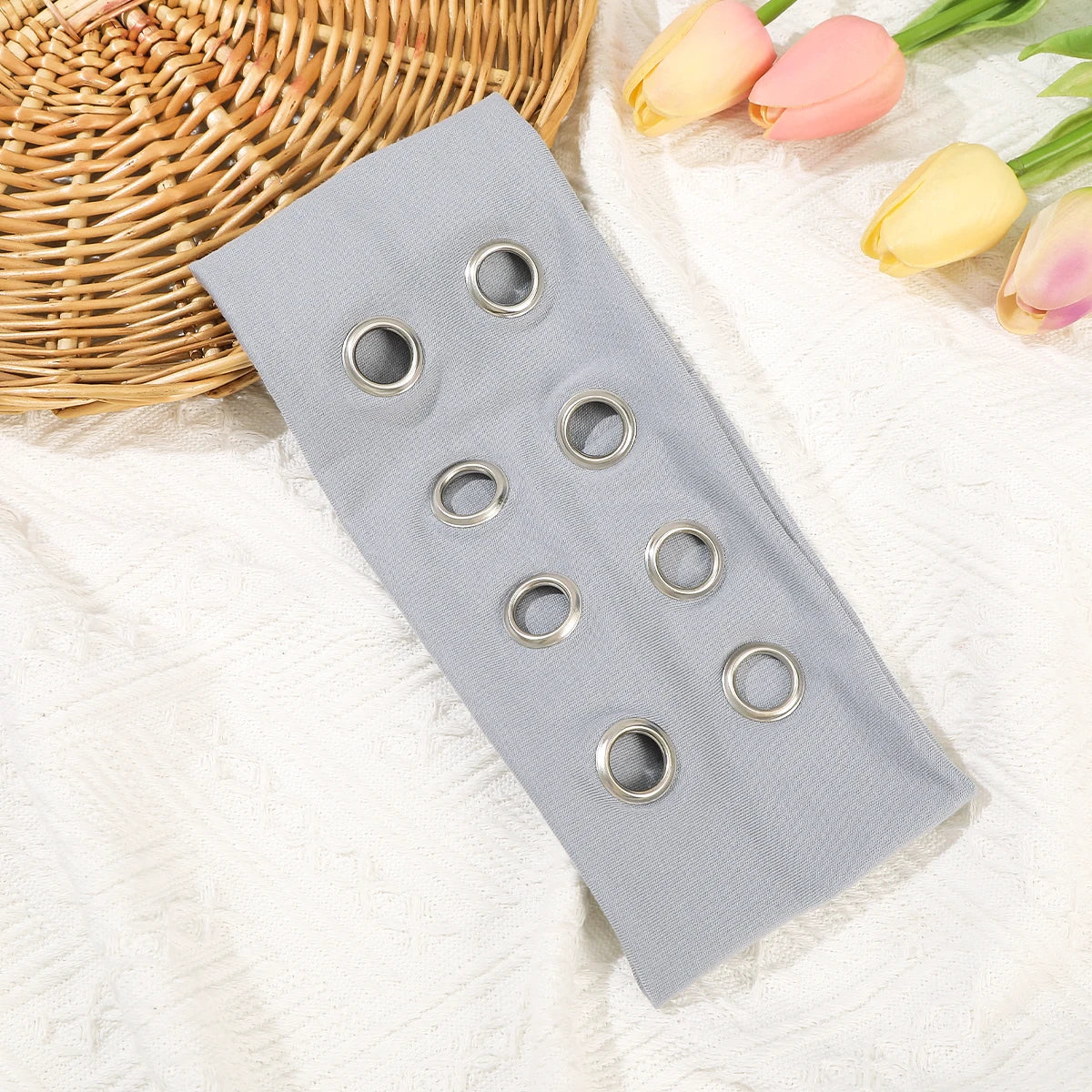 AWAYTR Punk Girl Fabric Hollow Elastic Headbands Metal Rock Personalized Hollow Eyelets Hair Band Casual Sports Grommet Headband