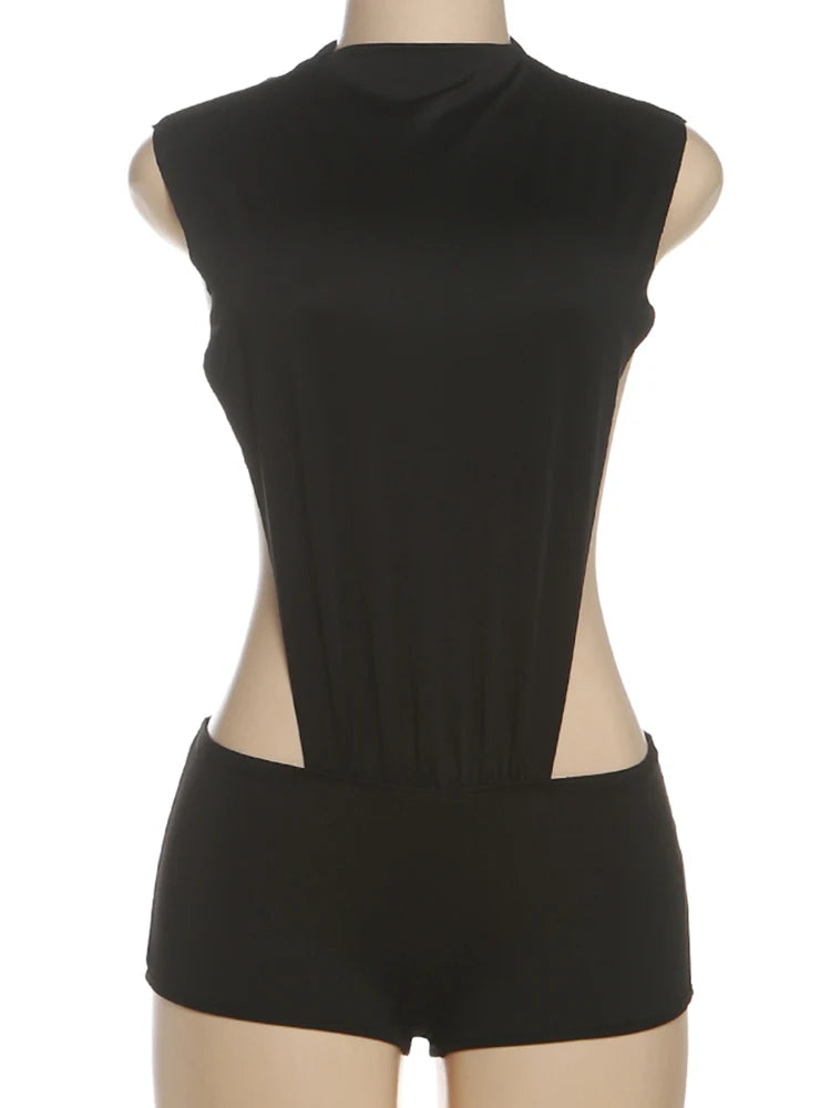 Hollow Patchwork Ruched Playsuit — Women's Clubwear Romper