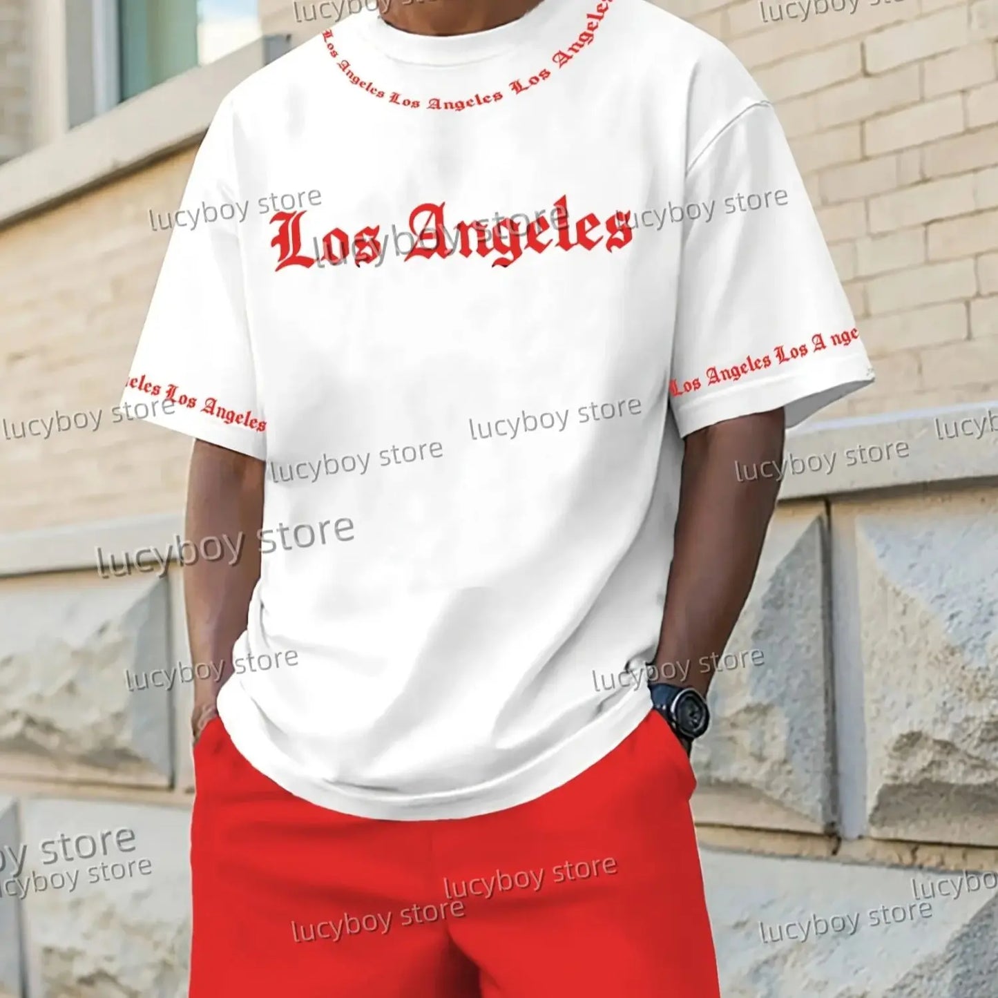 2025 Los Angeles Printed Men's Suit 2 Pieces Set Casual Suit SportswearFitness Set  Men's Oversized Clothes