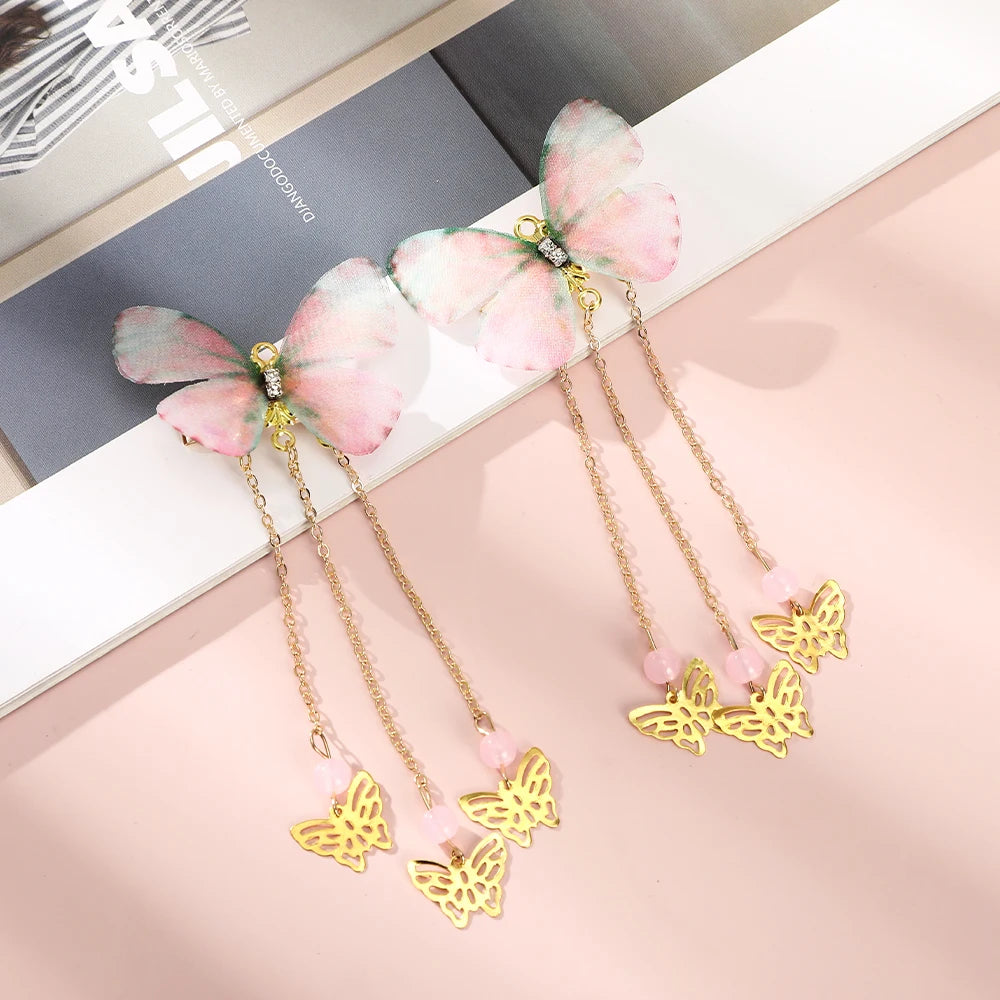 Butterfly Hairpins New Korean Yarn Elegant Metal Tassel Long Hair Clips For Women Hanfu Antique Party Hair Accessories