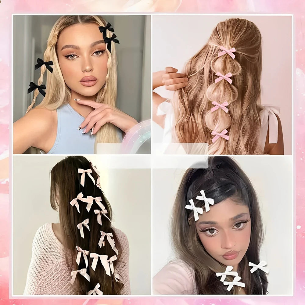 5-24Pcs Y2k Girls Bows Mini Hair Clips Metal Hairpin Headwear Barrette Handmade Ribbon Bow Bangs Clip Fashion Hair Accessories