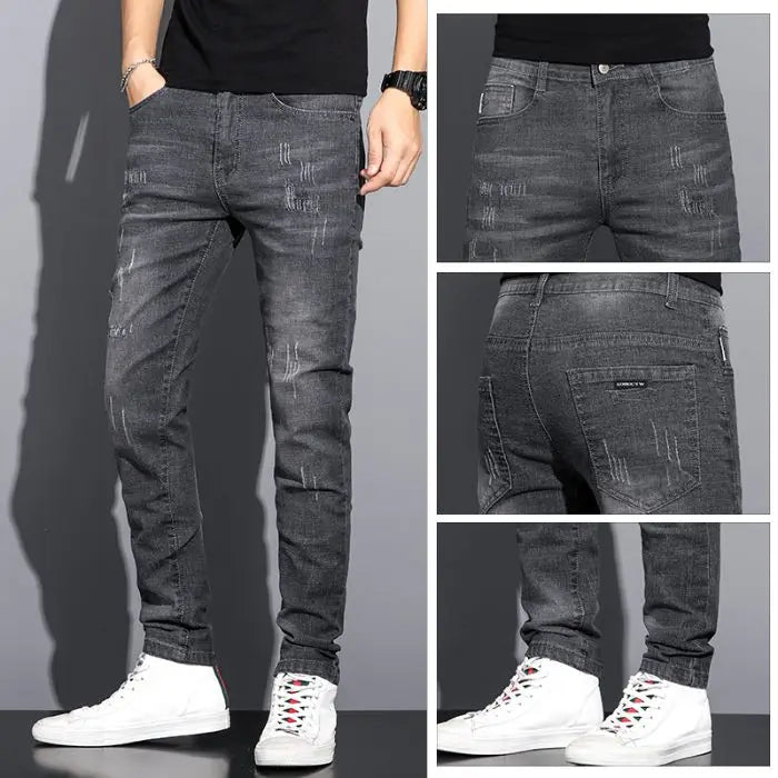 2025 Summer Thin Jeans Men's Korean Edition Fashion Trend Straight Leg Shorts Embroidered Cowboy Pants Black Blue Grey