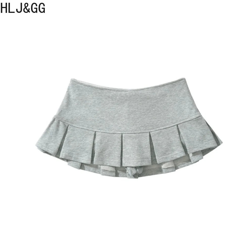 HLJ&GG Y2K Fashion Letter Print Two Piece Sets Women Round Neck Short Sleeve Slim Crop Top + Pleated Mini Skirts Outfits 2025