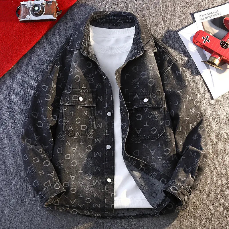 High Quality 2025 Spring Autumn Men's Cotton Denim Jackets Casual Youth Streetwear print Denim Coats Loose Tops Clothing